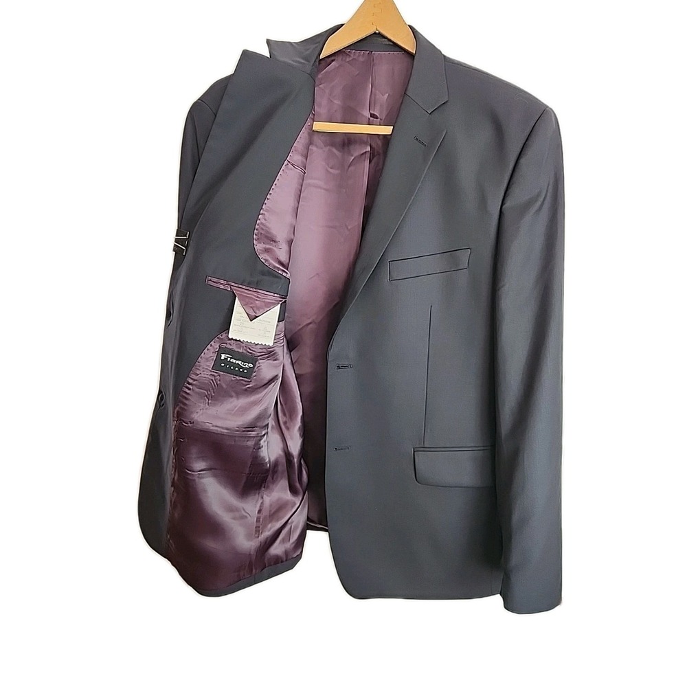 Fiarino Milano Mens 48R Sport Coat Blazer Two Button Navy Blue Wool Modern *Size